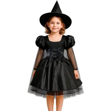 Imagem de Fantasia Halloween pra Meninas Infantil Vestido Preto de Bruxa Medieval Gótica Com Capa e Corselet (Preto, P 5-6)