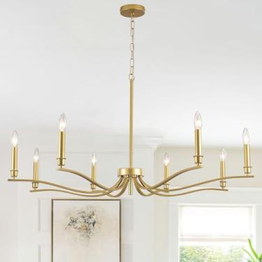 Imagem de PAKOKULA Lustre dourado lustres modernos de casa de fazenda para sala de jantar 8 velas lustres de 111 cm luz suspensa sobre mesa para hall de entrada, quarto, sala de estar, cozinha