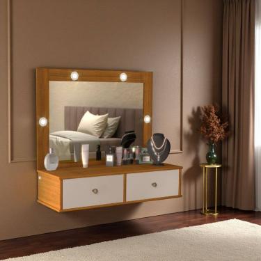 Imagem de Penteadeira Com Espelho e Luz Estilo Suspenso 2 Gavetas Isis