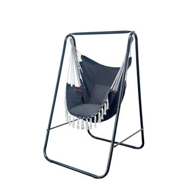 Imagem de Suporte para cadeira de rede, inclui grande balanço interno suspenso, carga máxima de 226 kg, suporte de rede de aço resistente para ambientes internos e externos (cinza escuro)