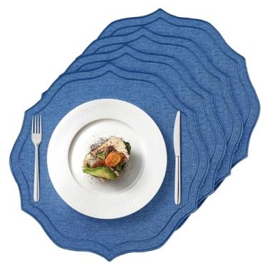 Imagem de Conjunto de 4 jogos americanos de linho de algodão, tapetes de mesa redondos de pano recortado de 38 x 38 cm, lavável na máquina, tapetes de tecido resistente a vincos para casamento, verão, chá de