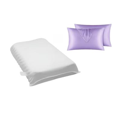 Imagem de Travesseiro Cervical, Conjunto de Travesseiros MagnéTicos para CorreçãO Cervical, Conjunto de 2 PeçAs, Inclui Espuma Infravermelha Macia, FunçãO Antirronco(2 cervical + 2 cetim lilás)