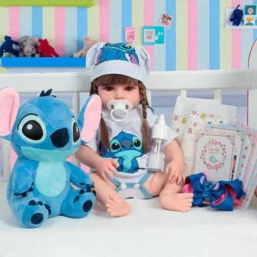 Imagem de Boneca Reborn Bebê Menina Realista Roupa Stitch Com Pelúcia - Cegonha 