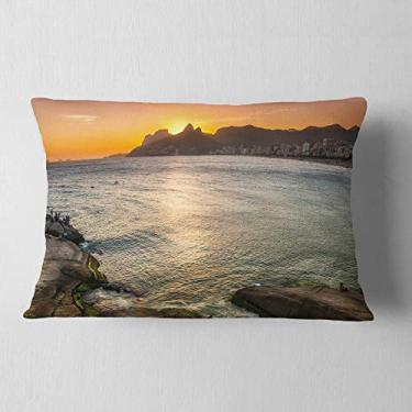 Imagem de Designart Ipanema no Rio de Janeiro Sunset ' Seascape Throw Lombar Sala de Estar, Sofá, Almofada de Alta Qualidade + Capa de Almofada Estampada em ambos os lados 30,5 x 50,8 cm