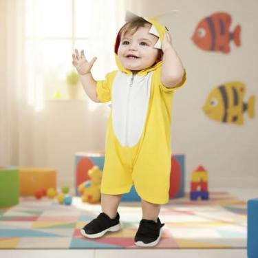 Imagem de Fantasia Baby Shark Tubarãozinho Infantil Baby Cor Amarelo Tamanho 12 a 18 Meses