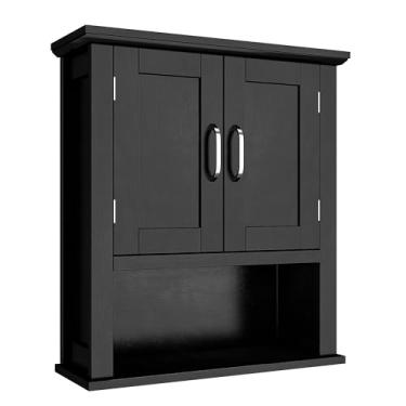 Imagem de ChooChoo Suporte de parede para armário de banheiro com portas, armário de remédios com prateleiras ajustáveis, armário de parede de banheiro sobre vaso sanitário, armário suspenso para cozinha, sala