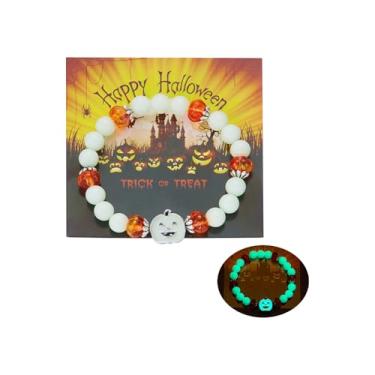 Imagem de INENIMARTJ Pulseiras luminosas de Halloween para homens, mulheres, personalidade, chique, colorido, luminoso, fantasma, abóbora, miçangas, joias de Halloween para homens e mulheres, Large, Liga