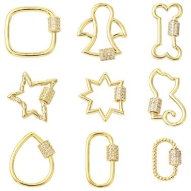 Imagem de LiQunSweet 9 peças, 9 estilos, colar de latão, berloques, fecho em forma de zircônia cúbica, parafuso, mosquetão, fechos, chaveiro, clipe de gancho para colares, joias