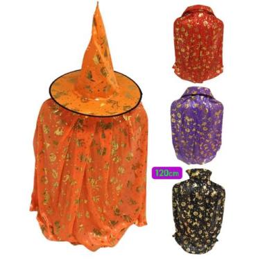 Imagem de Fantasia Halloween Bruxa Mago Chapéu + Capa 120cm Sortido - 7 Artes Fe