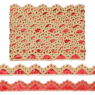 Imagem de Fita de acabamento de renda com contas vermelhas com lantejoulas e apliques de fita para costura de roupas artesanais (10 jardas)