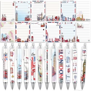 Imagem de Wxiben Notas Londres com canetas – 24 peças de blocos de notas de viagem Londres Canetas esferográficas Inglaterra a granel Bandeira Britânica Caneta de Tinta Preta Presentes de Lembrança para Casa