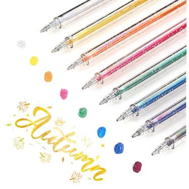 Imagem de SMOOTHERPRO Canetas de gel metálicas de 1,0 mm, canetas coloridas com glitter, pacote com 8 para livros de colorir para crianças e adultos, confecção de cartões, diário, artesanato, desenho, diário, escrita suave de longa duração, 8 cores (SC623-8)