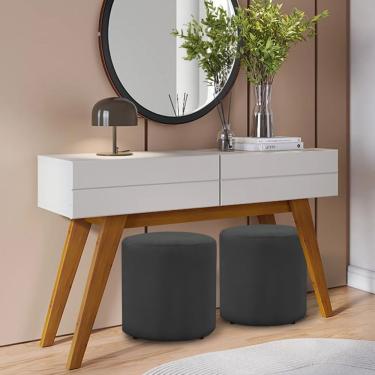 Imagem de Kit 2 Puffs Banquetas Redondo Viena Pé De Plastico Veludo Cinza