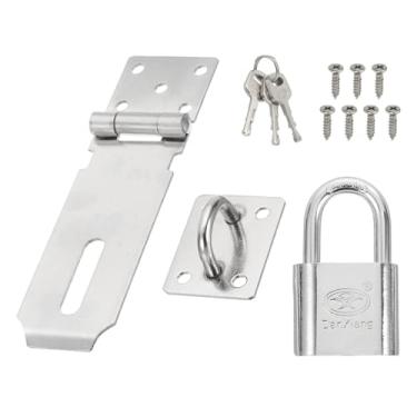 Imagem de PATIKIL Conjunto de ferrolho de cadeado, cadeado de trava de porta de aço inoxidável de 10 cm com chaves e parafusos ferrolho de segurança para armazenamento de armário de portão ao ar livre, prata