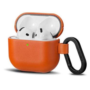 Imagem de ORNARTO Capa protetora de couro para AirPods 4, capa protetora completa de couro para AirPods 4ª geração (2024), LED frontal visível - laranja