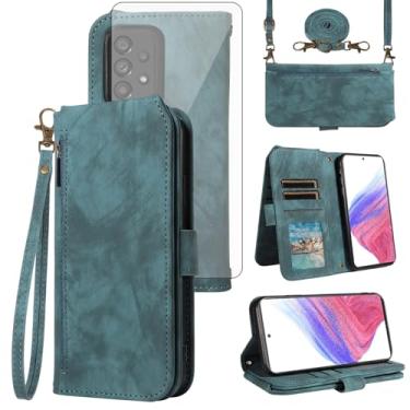 Imagem de Asuwish Capa de celular para Samsung Galaxy A53 5G carteira celular com protetor de tela de vidro temperado alça transversal alça flip zíper suporte para cartão de crédito A 53 G5 53A SM A536U 6,5