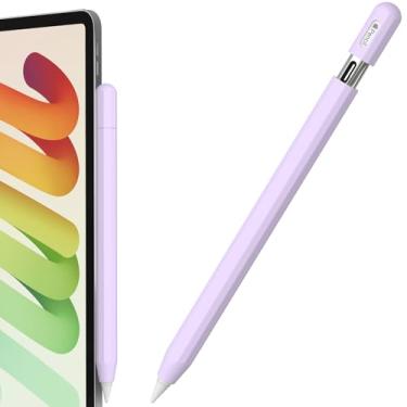 Imagem de FAFALITHIC Capa de silicone compatível com Apple Pencil USB-C Decagon capa protetora antiderrapante com suporte magnético (roxa)