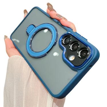 Imagem de Capa com suporte magnético transparente para Samsung S24 S25 Ultra S23 Plus Fe A55 A35 A25 A15 A54 A34 A14 A13 A12 A05 A05s (para Samsung S25/azul marinho)