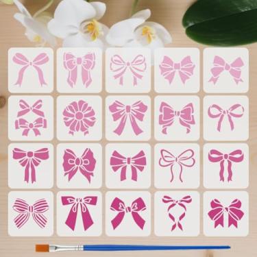 Imagem de FINGERINSPIRE 20 peças de estêncil de pintura de laço, 10 x 10 cm, modelo de fita de laço de 20 estilos, estêncil de plástico reutilizável com um pincel para artesanato faça você mesmo, decoração de
