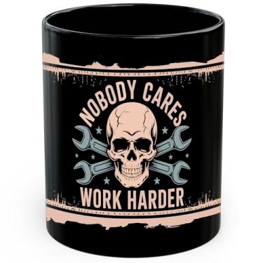 Imagem de Caneca de café de cerâmica Nobody Cares Work Harder 325 ml motivacional academia fitness - Caneca de chá e café com aderência confortável - Copo de presente divertido exclusivo para escritório ou casa