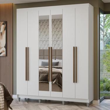 Imagem de Guarda-roupa Casal com Pés 6 Portas Batentes com Espelho Netuno Madesa