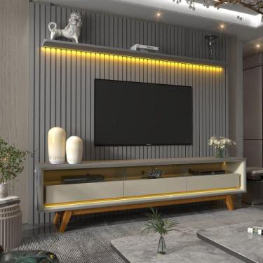 Imagem de Rack com Painel Ripado para TV até 85 Polegadas com LED e Vidro 3 Gave