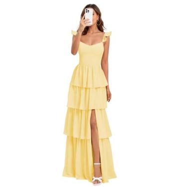 Imagem de Vestido de dama de honra Dessiny Spaghetti Straps Yellow Satin