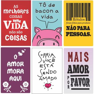Imagem de Kit 6 Placas Decorativas Frases Diversas Amor Rótulos Sorria