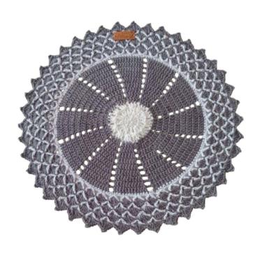 Imagem de Kit Com 4 Sousplat Em Crochê Artesanal 35Cm Branco E Cinza