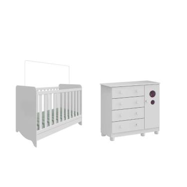 Imagem de Quarto Bebe Moveis Peroba Berço e Cômoda Ben Bolinha MDF