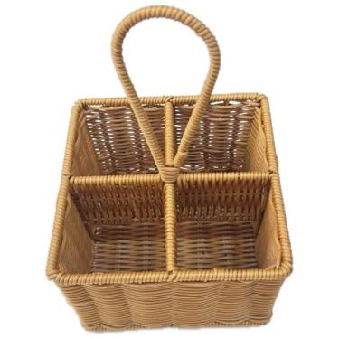 Imagem de Organizador Rústico de Talheres em Fibra Sintética, Cesto com Alça, Cor Natural, para Cozinha e Mesa