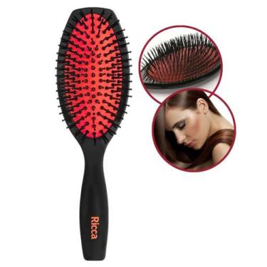 Imagem de Escova de Cabelo Oval Vermelha e Preta com Base Almofadada Ricca
