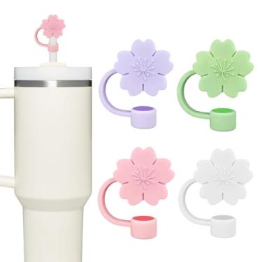 Imagem de LUCKINEE 4 peças de capas de palha de silicone de 10 mm de diâmetro para Stanley Tumbler Flower Straw Toppers para copo Stanley 20 30 e 1,134 g, compatível com acessórios de copo Stanley Simple Morden
