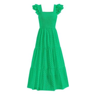 Imagem de Vestido maxi feminino PRETTYGARDEN com gola quadrada, verde, tamanho M