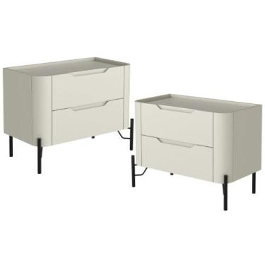 Imagem de Kit 02 Mesas De Cabeceira Orgânica 2 Gavetas Pés Industrial Preto Blis