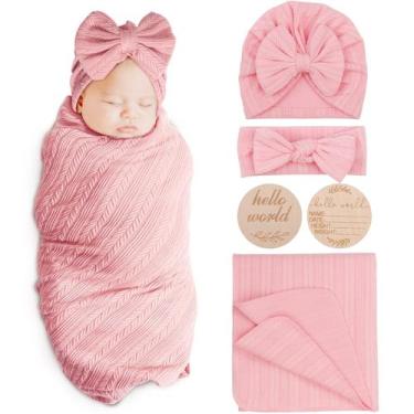 Imagem de Conjunto de chapéus Blanket AQOKKA 80x80 cm Newborn Swaddle Bow