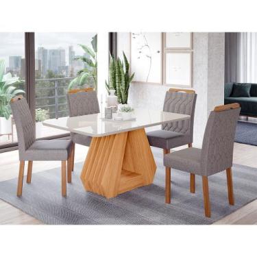 Imagem de Conjunto Sala de Jantar Ágata Tampo em MDF e Vidro Com 4 Cadeiras Paol