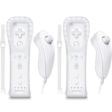 Imagem de Burcica 2 Pack Controller for Wii Remote and Nunchuck with Motion Plus, with Silicone Case and Wrist Strap (White)