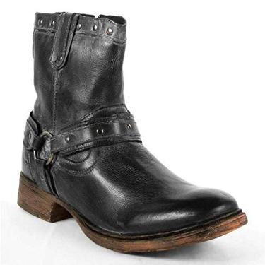 Imagem de Bigfanshu Moda feita à mão couro PU salto baixo zíper sapatos de dedo redondo estilo tornozelo alto masculino casual na moda única alça monge botas gancho laço cadarço slip-on pull-on cano médio tornozelo Chukka botas, Preto, 10.5 Wide