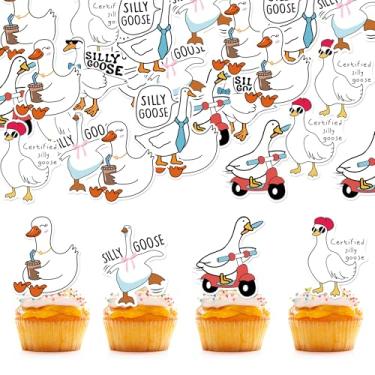 Imagem de 48PCS Edible Silly Goose Cupcake Toppers Wafer Paper Silly Goose Birthday Cake Toppers Farm Animal Themed Party Decorations