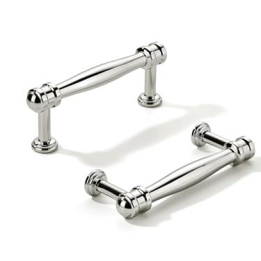 Imagem de khtumeware Pacote com 10 puxadores de armário de níquel polido central de 3 polegadas (76 mm), alça sólida para armário de cozinha resistente, ferragens de armário para penteadeira, puxador de