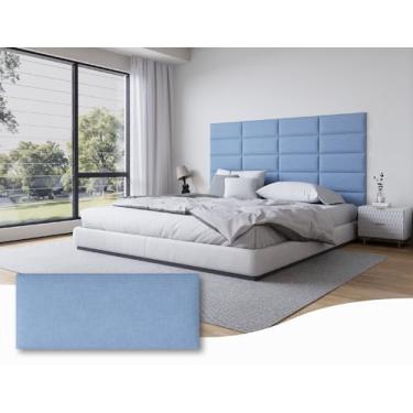 Imagem de Gorkett Cabeceira Queen azul claro de tecido, 12 peças de painéis estofados montados na parede, encosto decorativo de parede de cama adesivo para quartos, 25 x 61 cm cada, tecido - azul claro
