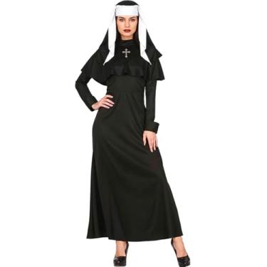 Imagem de Fantasia Feminina Adulta Halloween Vestido Freira Valak Mau Irma Madre Monja Preto com Véu e Cruz (Preto, M 42-44)