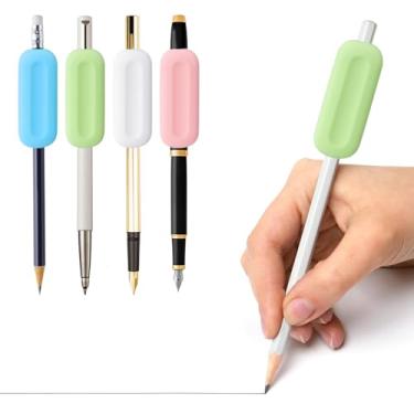 Imagem de Pacote com 4 alças de lápis pesadas, 28 g - Auxiliares de caligrafia de silicone macio para crianças e adultos - Melhora a força de aderência para autismo, TDAH, tremores nas mãos, dispraxia e