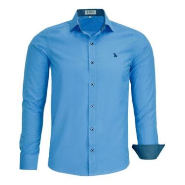 Imagem de Camisa Social Amil Masculina Slim Liso Fácil De Passar 1778, Azul médi