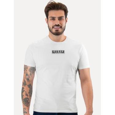 Imagem de Camiseta Guess Masculina Patch Logo Branca, M/M, Branco
