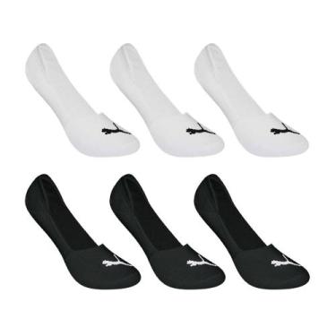Imagem de Kit 6 Pares de Meias Puma Sapatilha Invisível Feminino, Branco, Preto,