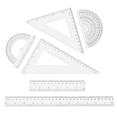 Imagem de Conjunto de réguas de 6 peças, régua transparente de plástico métrico, 30,5 e 15 cm, transferidor de régua de triângulo, conjunto de geometria, ferramentas de matemática para sala de aula e escritório