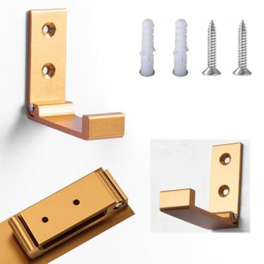 Imagem de 2 ganchos de parede dobráveis, ganchos dobráveis resistentes, ganchos montados na parede para pendurar casacos, toalhas, bolsas, chaves, chapéus no banheiro, cozinha, entrada (ouro)