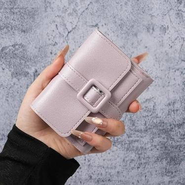 Imagem de Carteira pequena feminina pequena fina de couro PU fashion Laddies Carteira compacta e fina para cartão de crédito para mulheres, Roxa, Estilo retrô